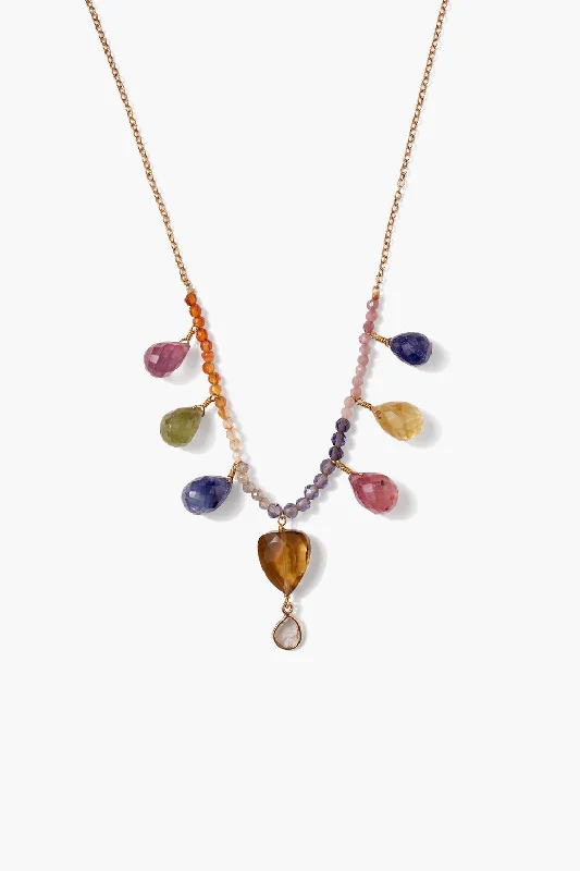 Women’s gemstone necklaces-14k Rainbow Necklace Sapphire Mix