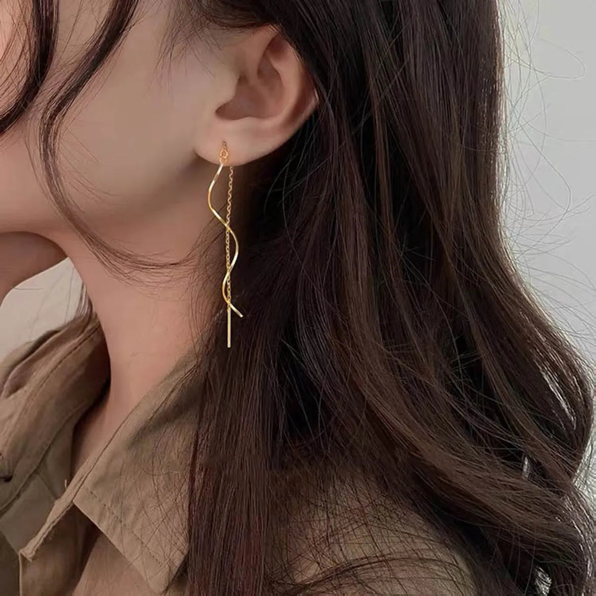 Women’s custom-designed rings-1 Pair Cute Sweet Tassel Plating Titanium Steel Gold Plated Ear Line