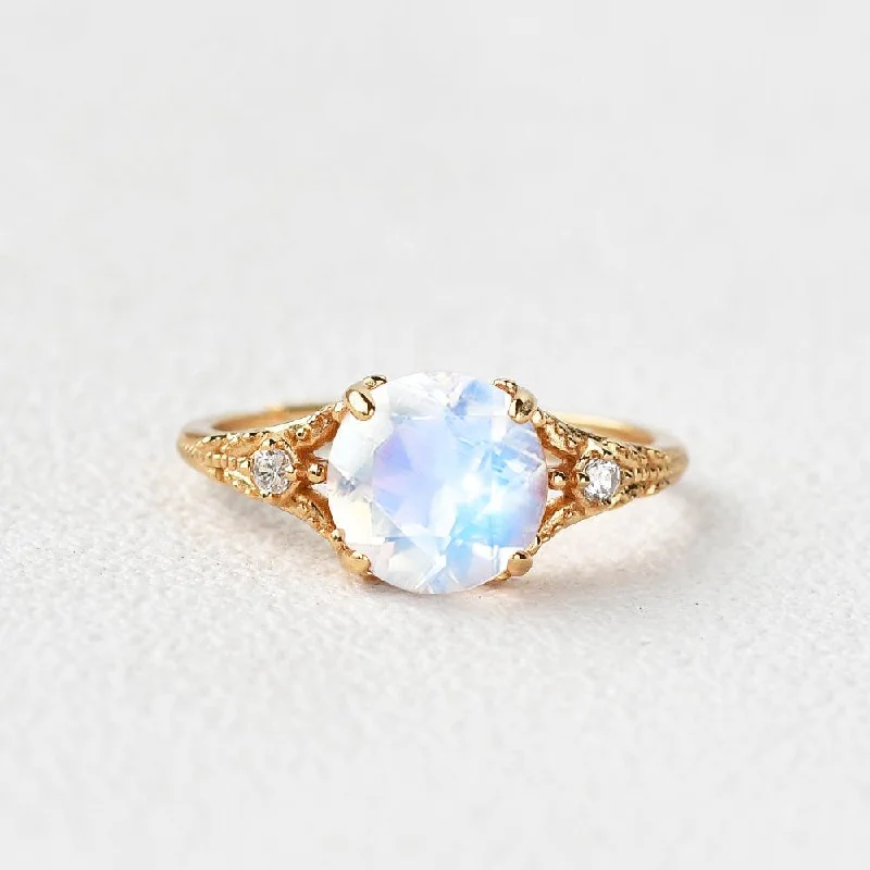 Women’s custom-designed rings-Rose Cut Moonstone Vintage Inspired Yellow Gold Ring