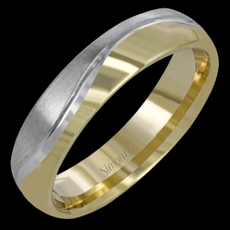 Women’s wedding engagement rings-Effortlessly blending contemporary design with classic styling, this two-tone men's wedding band features winding columns of brushed white gold and polished yellow gold.