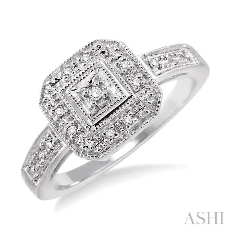 Women’s cushion halo engagement rings-1/20 Ctw Single Cut Diamond Ring in 10K White Gold