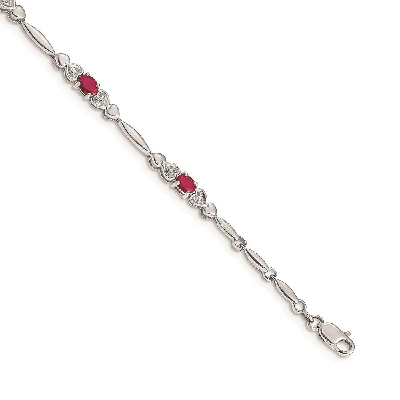 Women’s layered cuff bracelets-14k White Gold Diamond and Composite Ruby Bracelet-WBC-BM4479-RU-001-WA