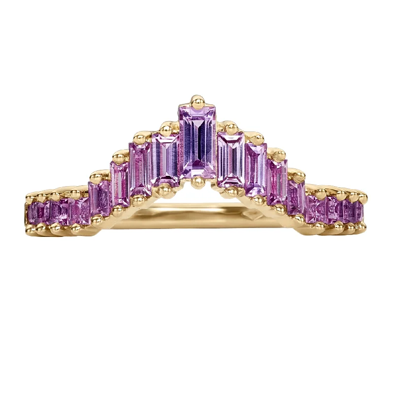 Women’s diamond cluster rings-Lilac Sapphire Baguette Curved Tiara Ring