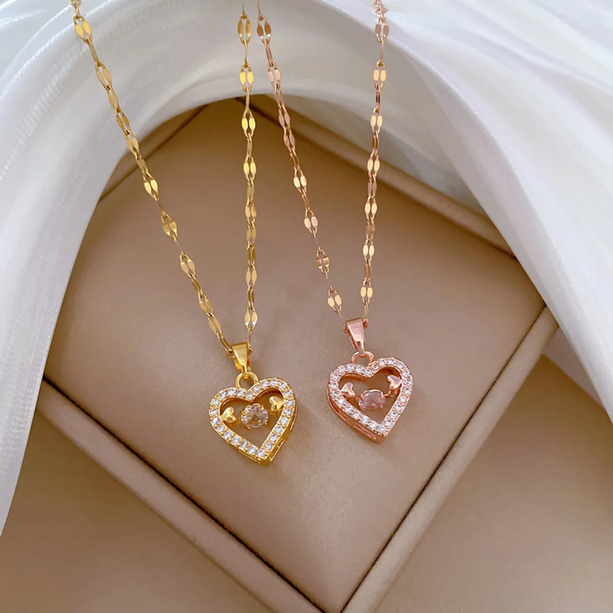 Women’s sophisticated necklaces-Titanium Steel IG Style Heart Shape Hollow Out Inlay Artificial Gemstones Pendant Necklace