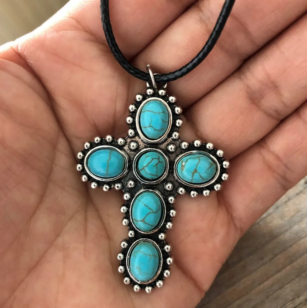 Women’s pendant necklaces-1 Piece Fashion Cross Alloy Inlay Turquoise Women's Necklace