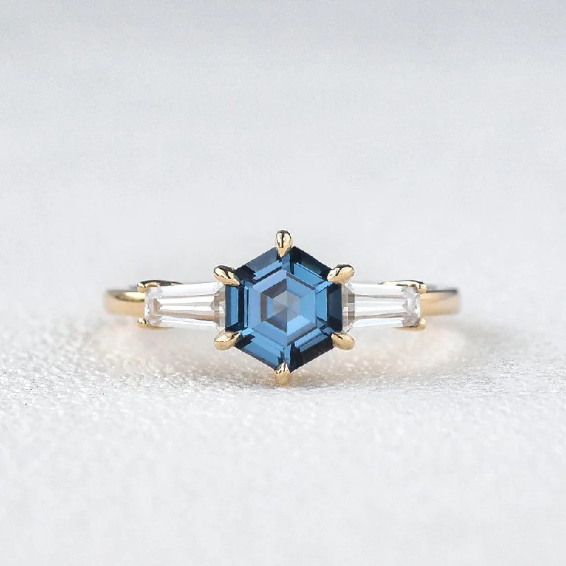 Women’s matching rings sets-Blue Topaz Yellow Gold Geometric Ring