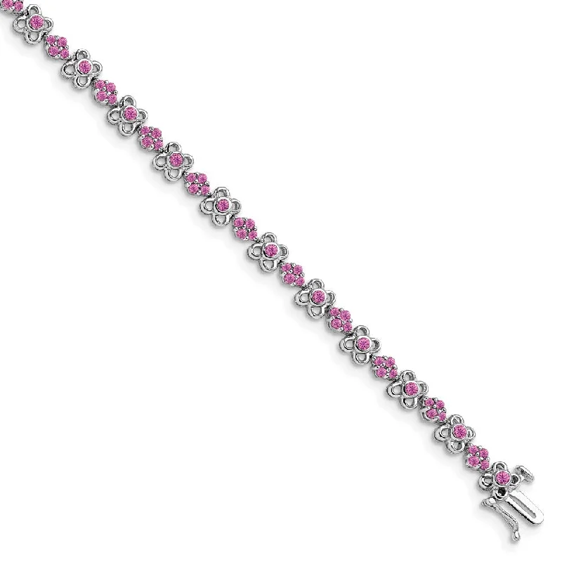 Women’s precious metal bracelets-14k White Gold Created Pink Sapphire Bracelet-WBC-BM7146-CPS-WA