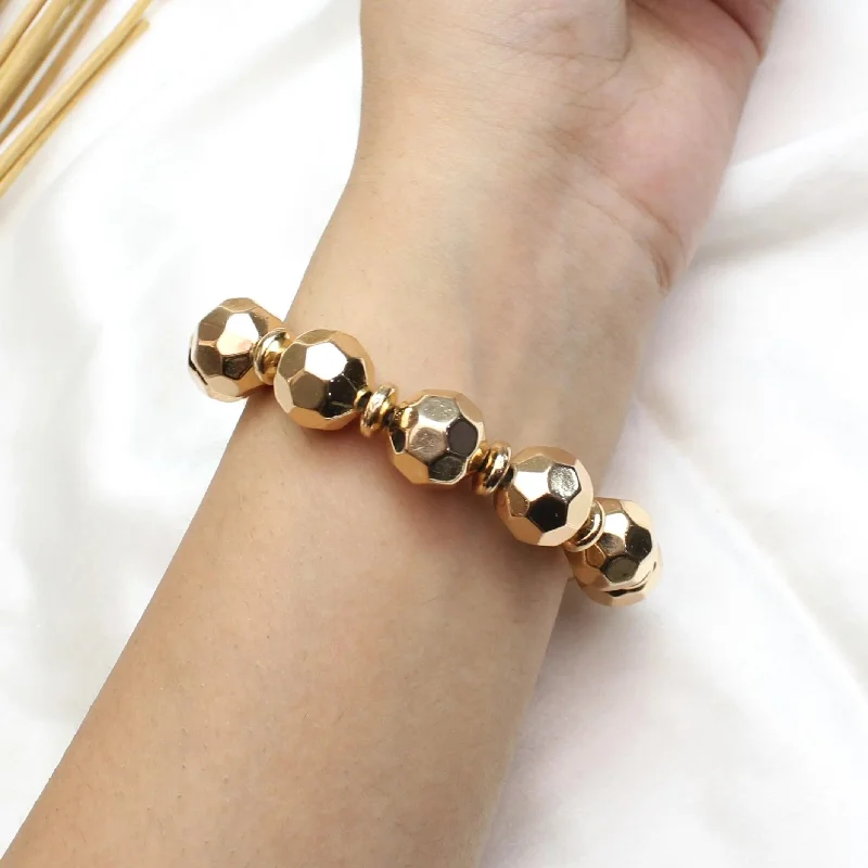 Women’s tennis bracelets-TFC Textured Beads Gold Plated Adjustable Bracelet