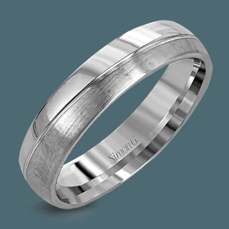 Women’s silver engagement rings with diamonds-Reflecting a modern design, this two-tone men's wedding band features a sleek ribbon of white gold surrounded by two columns of brushed rose and white gold.