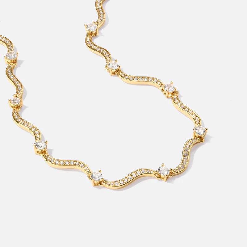 Women’s gold necklaces-Freya Crystal Wave Necklace