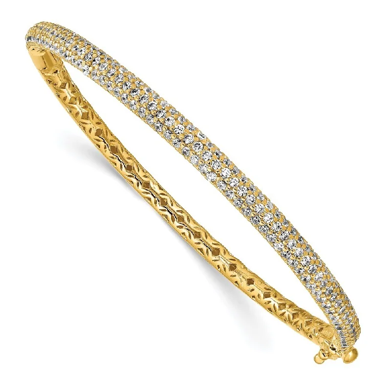 Women’s minimal bracelets-925 Sterling Silver Pav‚ Gold-tone 175 Stone Cubic Zirconia Hinged Bangle Bracelet