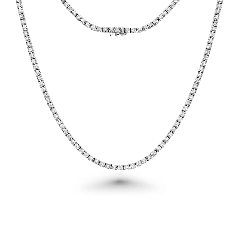 Women’s radiant-cut necklaces-Diamond Tennis Necklace (4.00 ct.) 2.10 mm Tiger Eye 4-Prongs Setting in 14K Gold