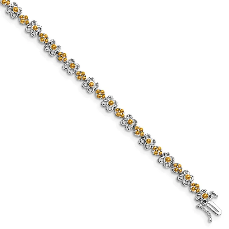 Women’s tennis bangle bracelets-14k White Gold Citrine Bracelet-WBC-BM7146-CI-W