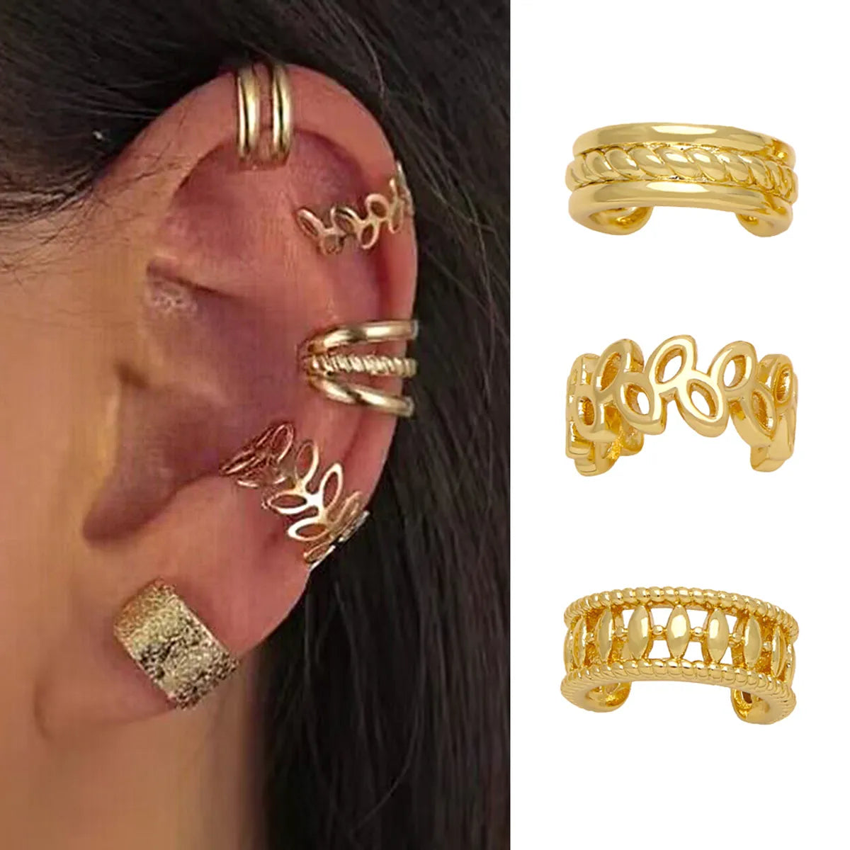 Women’s wedding rings-1 Pair Simple Style Leaves Chain Plating Copper 18k Gold Plated Ear Clips