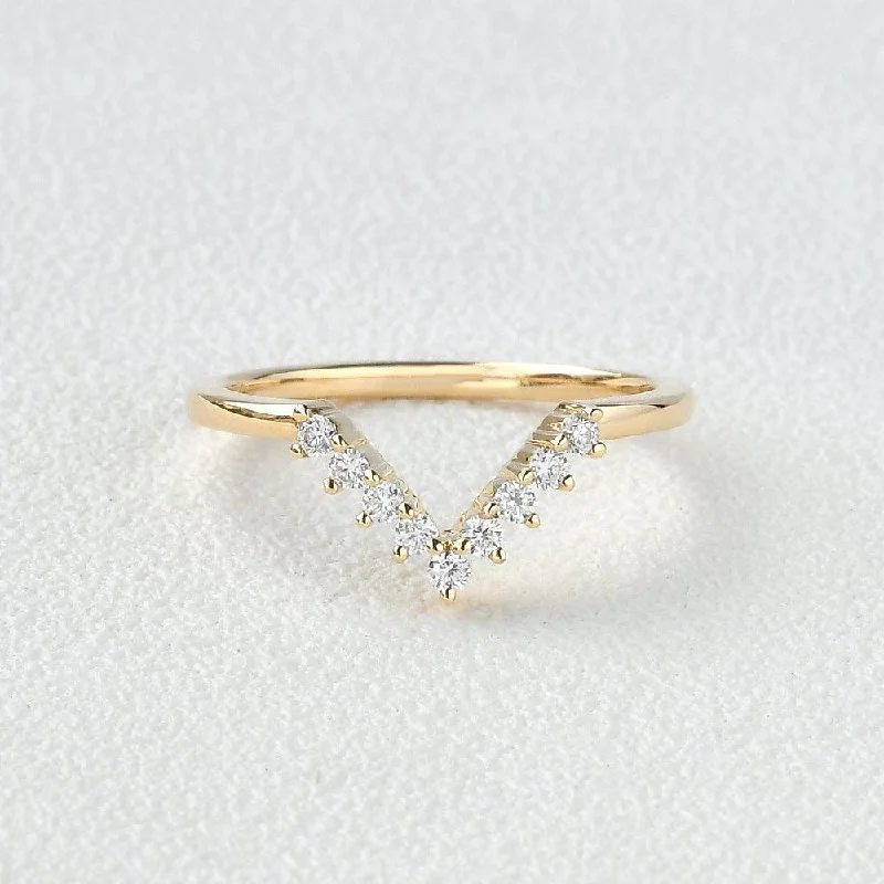 Women’s silver rings-Chevron V Shaped Moissanite Yellow Gold Ring