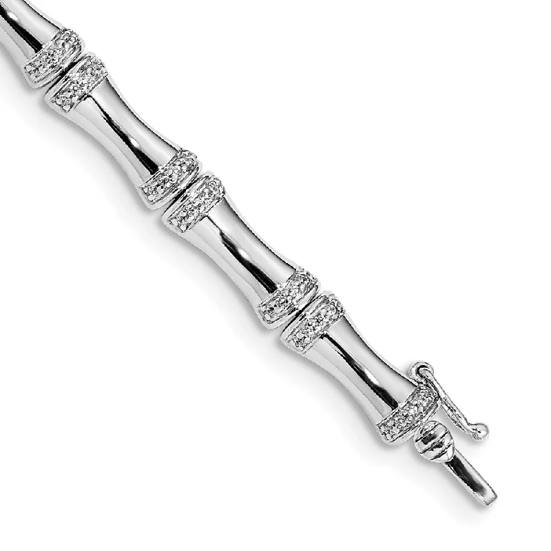 Women’s friendship bracelets-14k White Gold Diamond Bamboo Design Bracelet-WBC-BM3722-050-WA