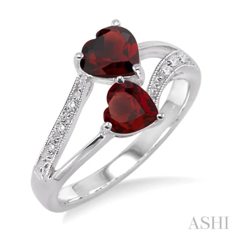 Women’s vintage engagement rings-5&6 mm Heart Shape Garnet and 1/50 Ctw Single Cut Diamond Ring in Sterling Silver