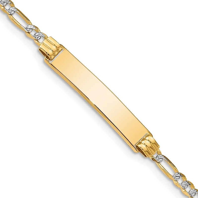 Women’s tennis bracelets-14k Yellow Gold with Rhodium 5mm Pav‚ Figaro ID Bracelet, 7"