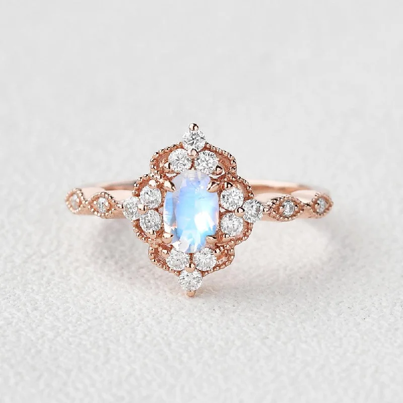 Women’s infinity rings-Moonstone & Moissanite Vintage Inspired Ring