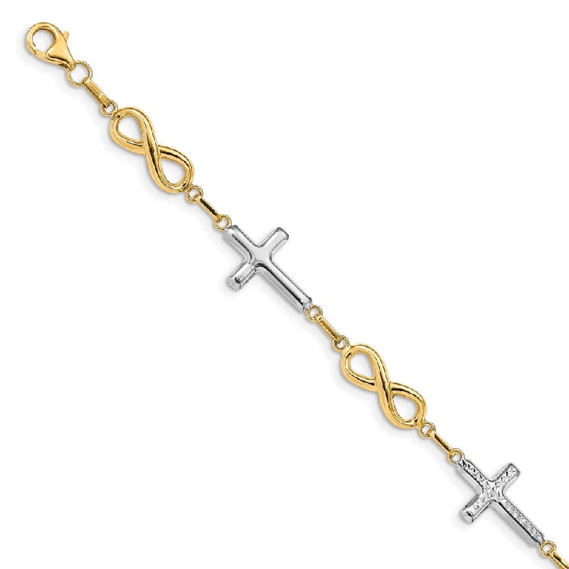 Women’s statement bracelets-14K w/ Rhodium Polished Cross Infinity Symbol Link Bracelet-WBC-FB1500-7.25