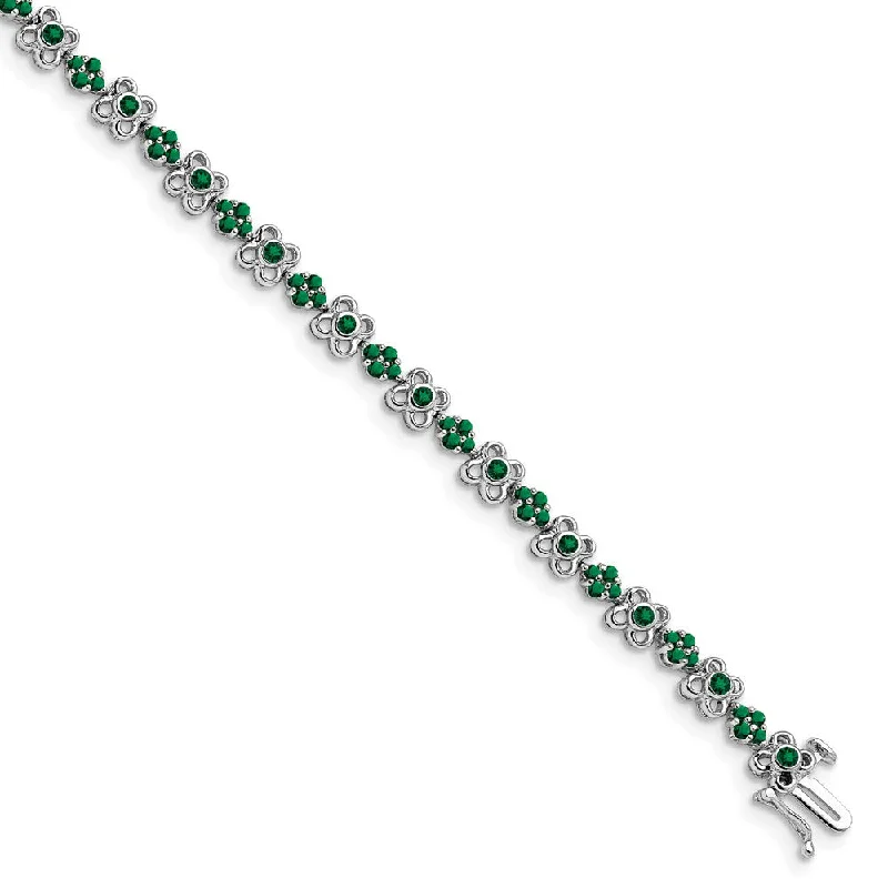 Women’s open bangle bracelets-14k White Gold Created Emerald Bracelet-WBC-BM7146-EM-WA