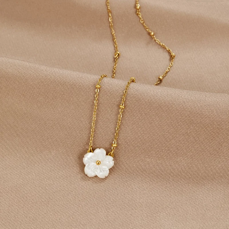 Women’s birthstone pendant necklaces-White Blossom Flower Necklace