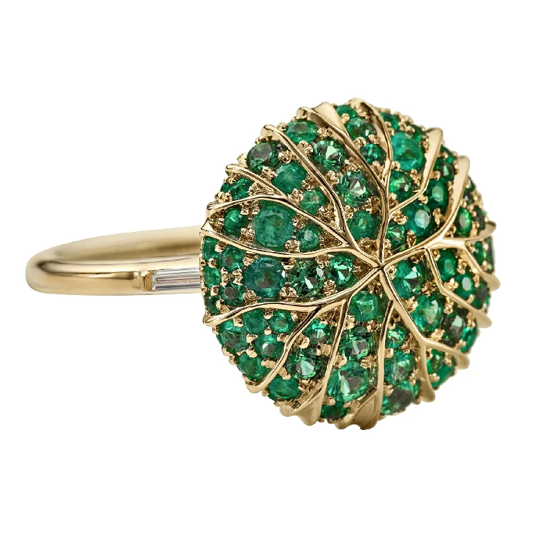 Women’s emerald diamond rings-Canopy Emerald Pave & Gold Detail Statement Ring