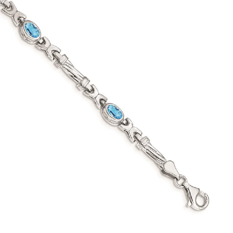 Women’s chic bracelets-14k White Gold Blue Topaz Bracelet-WBC-BM4497-BT-W