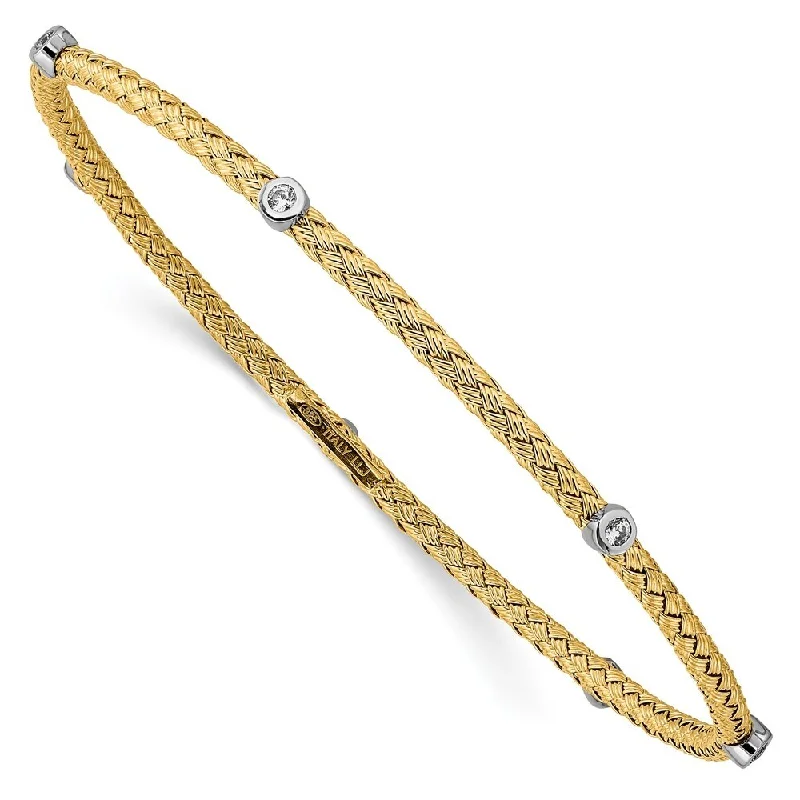 Women’s elegant bracelets-925 Sterling Silver Gold-plated 2.75mm Cubic Zirconia Textured Bangle Bracelet, 8"