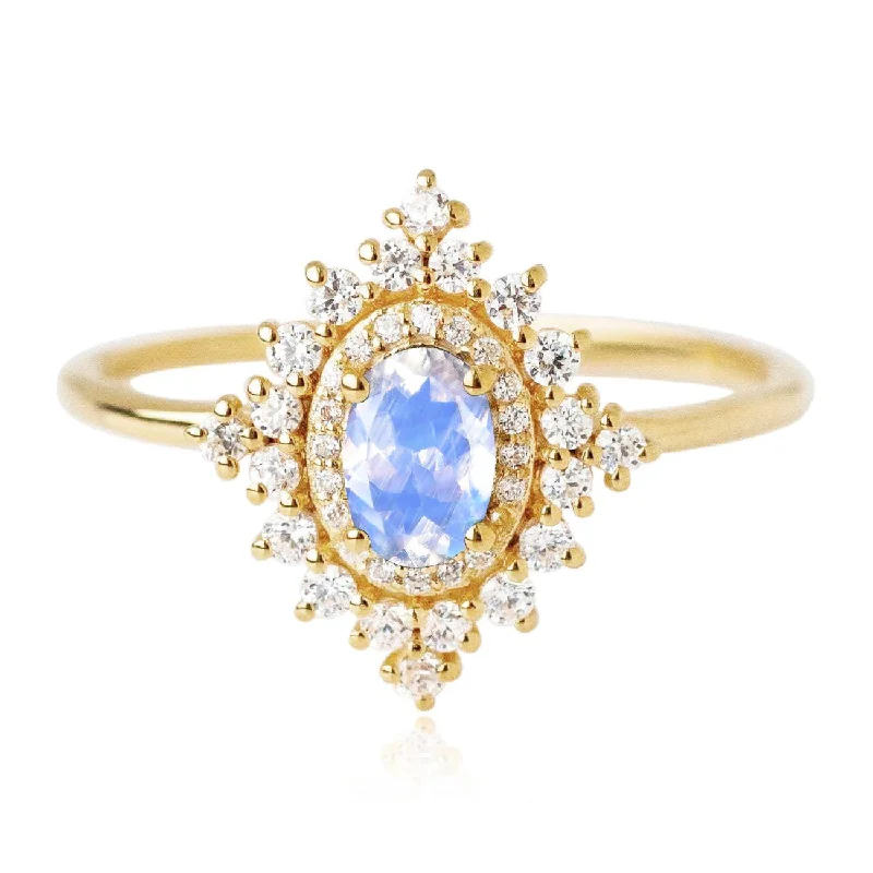 Women’s round-cut rings-Moonstone & Moissanite Dynasty Ring