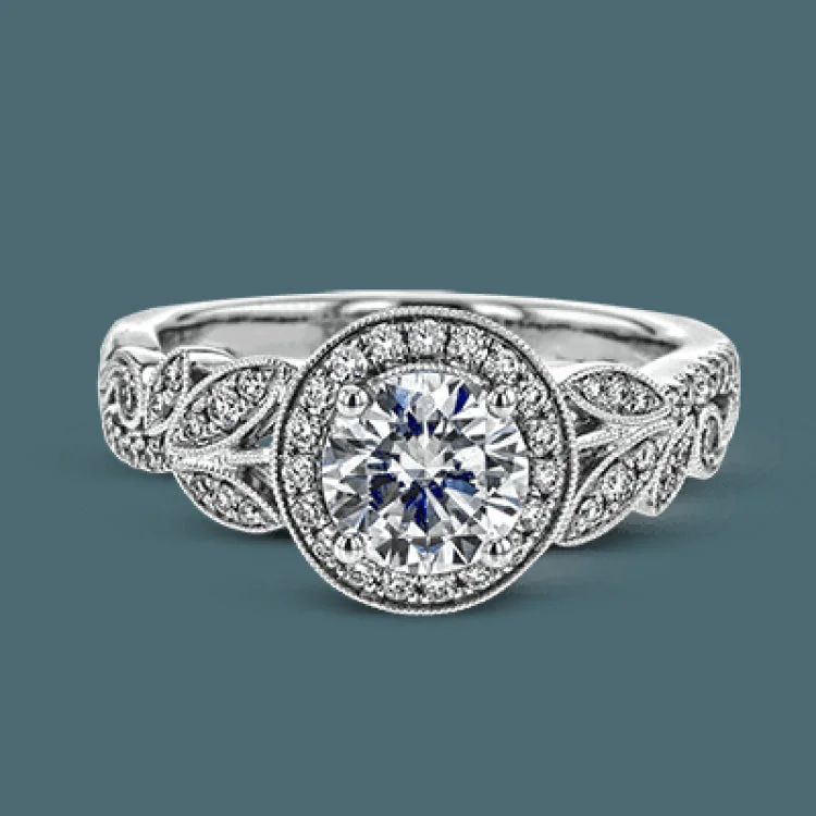 Women’s engagement rings with black diamonds-The stunning nature-inspired design of this white gold engagement ring features lovely milgrain edging and a total of .34 ctw of round white diamond accents.