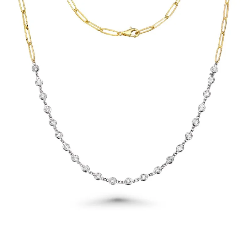 Women’s minimalist necklaces-Diamond Station Necklace With Paper Clip Chain (1.42 ct.) in 14K Gold