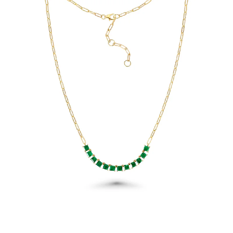 Women’s layered pendant necklaces-Princess Cut Emerald Necklace With Paper Clip Chain (3.00 ct.) in 14K Gold