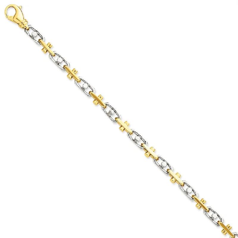 Women’s tennis bracelets-14K Two-tone 5.8mm Hand-polished Fancy Link Bracelet-WBC-LK210-9