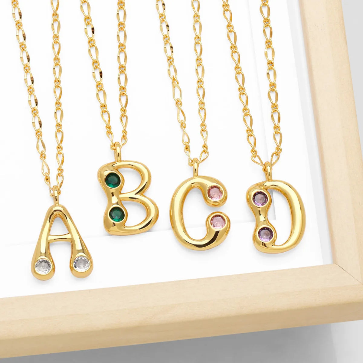 Women’s gemstone pendant necklaces-Simple Style Letter Copper Plating Inlay Zircon Pendant Necklace