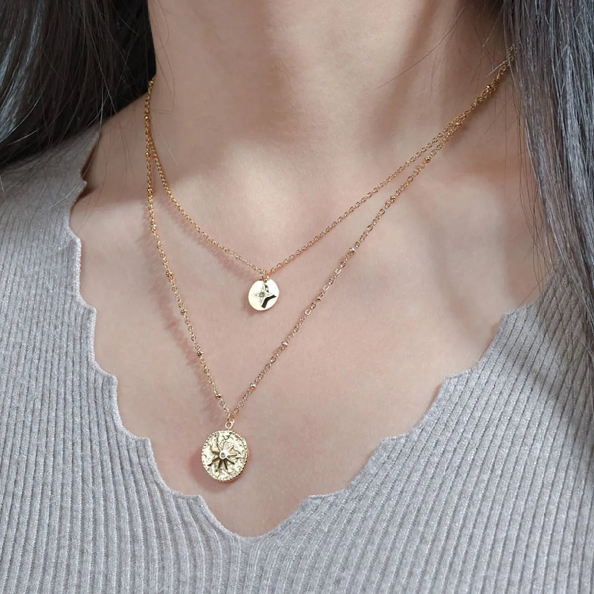 Women’s gold necklaces-Vintage Style Star Stainless Steel Layered Necklaces Plating Rhinestones Stainless Steel Necklaces