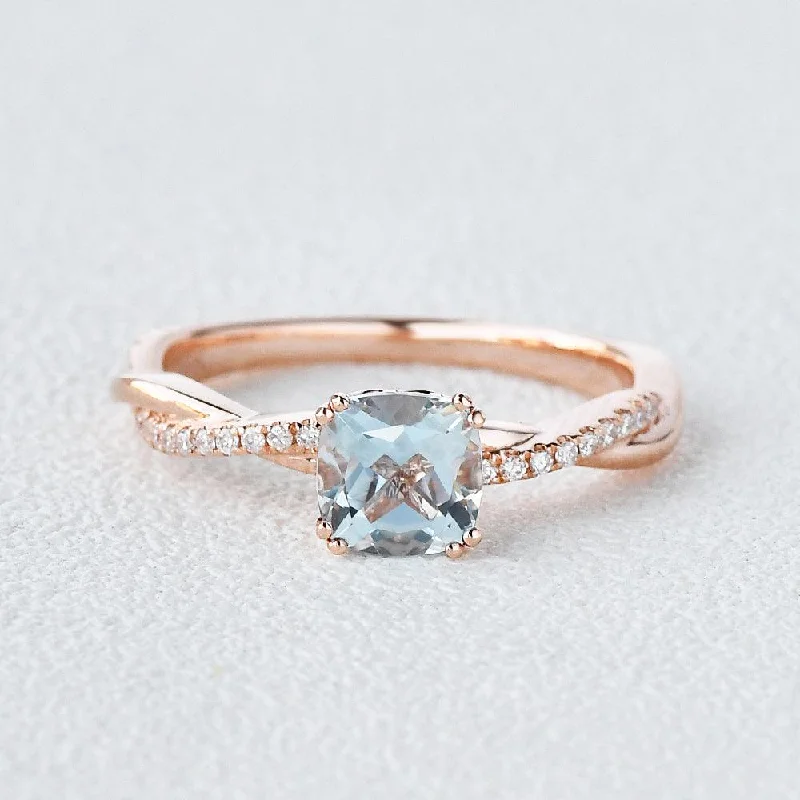 Women’s romantic promise rings-Aquamarine Classic Solitaire Twist Ring