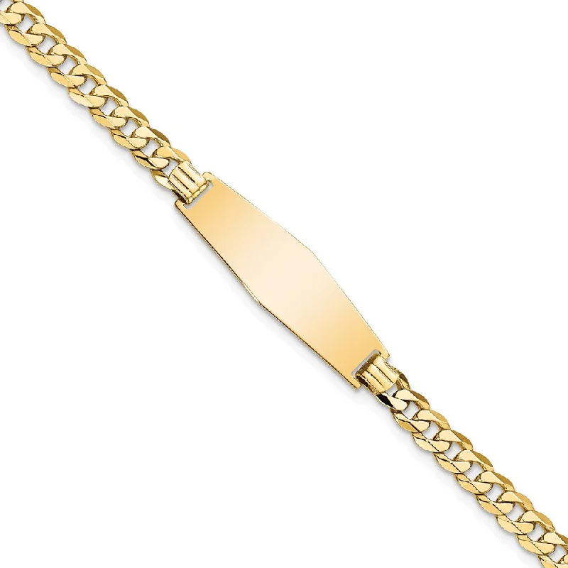 Women’s trendy bracelets-14k Soft Diamond Shape Flat Curb Link ID Bracelet-WBC-LID74C-7