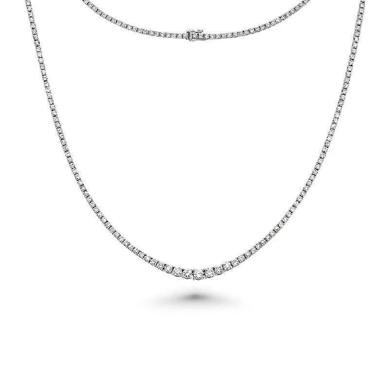 Women’s large gemstone necklaces-Riviera Diamond Tennis Necklace (7.00 ct.) 2 mm to 4.5 mm 4-Prongs Setting in 14K Gold