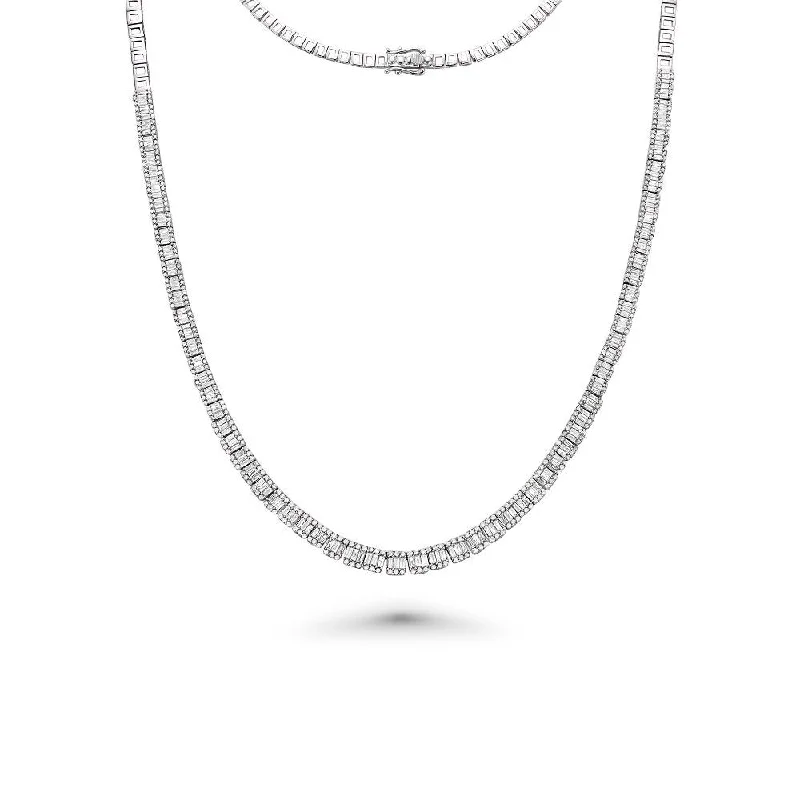 Women’s chain necklaces-Halfway Graduated Baguette & Round Diamond Tennis Necklace (5.25 ct.) in 14K Gold