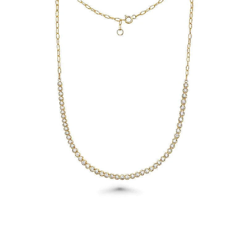 Women’s stacked necklaces-HalfWay Diamond Tennis Necklace (3.00 ct.) Buttercup Setting in 14K Gold, Choker Necklace