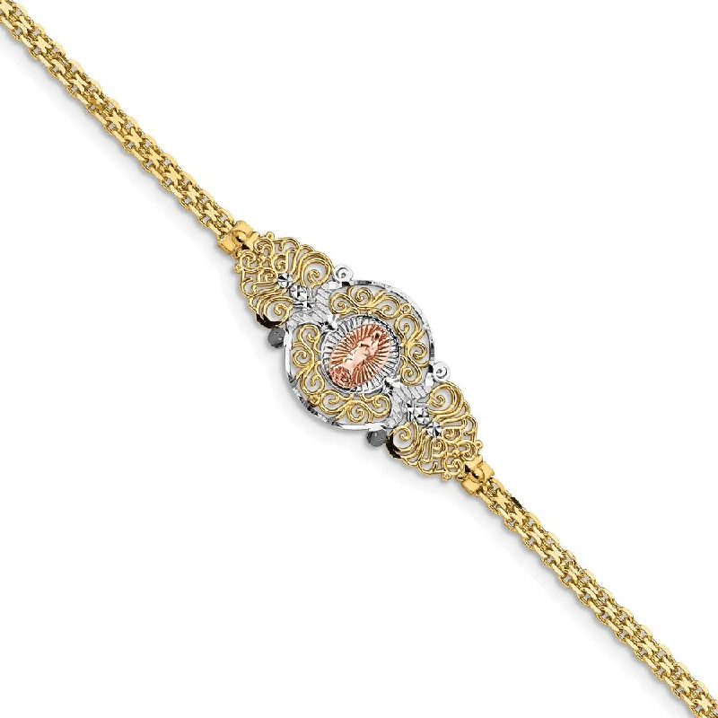 Women’s gemstone bracelets-14k Two-Tone w/Rhodium Our Lady of Guadalupe Bracelet-WBC-FB1455-7