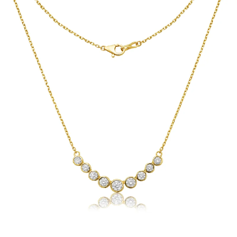 Women’s silver pendant necklaces-Graduated Diamond Bar Necklace (1.50 ct.) Bezel Setting in 14K Gold