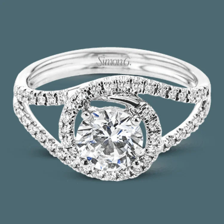 Women’s vintage diamond engagement rings-Crafted in the highest quality platinum, this engagement ring design features a two overlapping loops encircling the center stone set with .25 ctw of white diamonds.