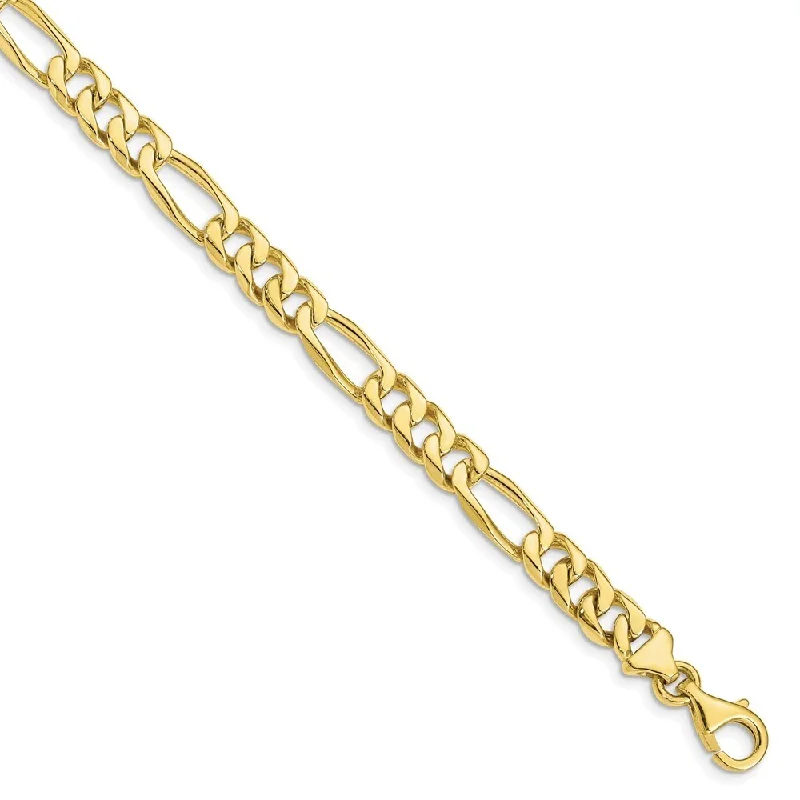 Women’s heart charm bracelets-10k Yellow Gold 7mm Hand-Figaro Link Bracelet, 8"