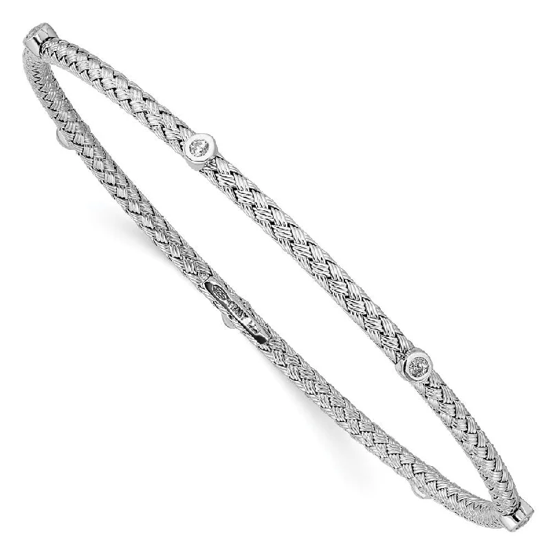 Women’s casual bracelets-925 Sterling Silver Cubic Zirconia Textured Bangle Bracelet, 8"