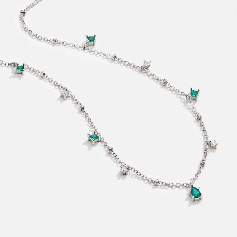 Women’s emerald necklaces-Emily Crystal Silver Necklace