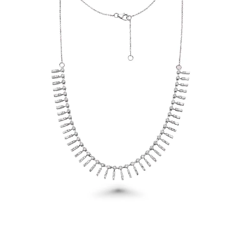 Women’s chic necklaces-Round Diamond & Dangling Baguette Choker Necklace (2.40 ct.) in 14K Gold