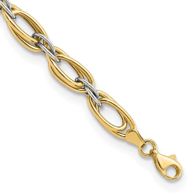 Women’s gold chain bracelets-14k Two-tone Fancy Link Bracelet, 8" (W-7mm)