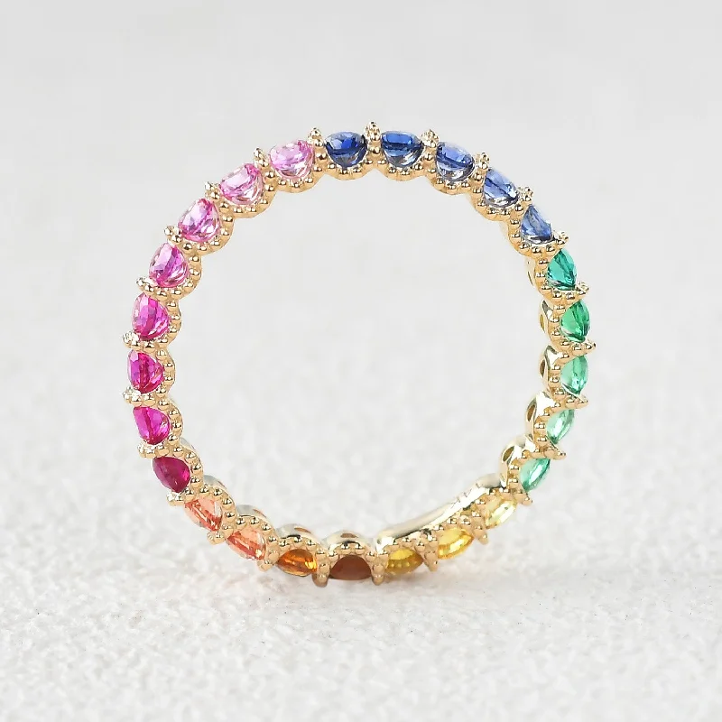 Women’s handmade gemstone rings-Rainbow Lab Sapphire Gemstone Full Eternity Cluster Stacking Ring